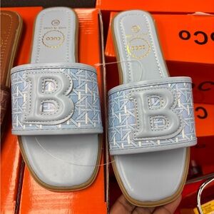 Blue Slide Sandals with B Logo